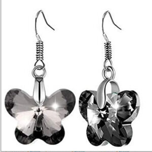 Black Butterfly Earrings Dangle Crystal Cut Earrings Butterflies Silver Transpar
